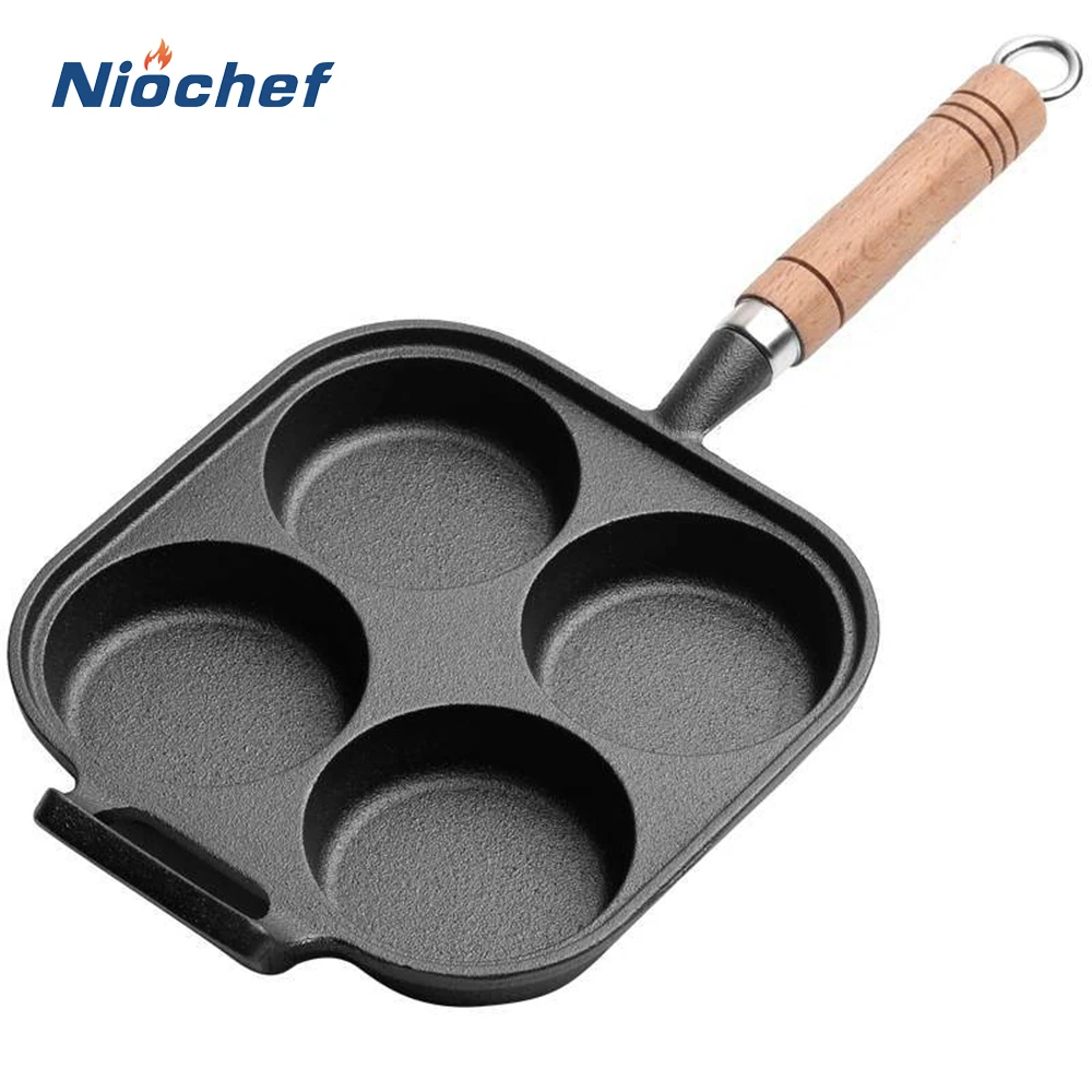 

4 Hole Frying Pot Cast Iron Omelet Pan Non-Stick Pot Home Breakfast Egg Pancake Skillet Cooking Ham Pans Home Kitchen Cookware