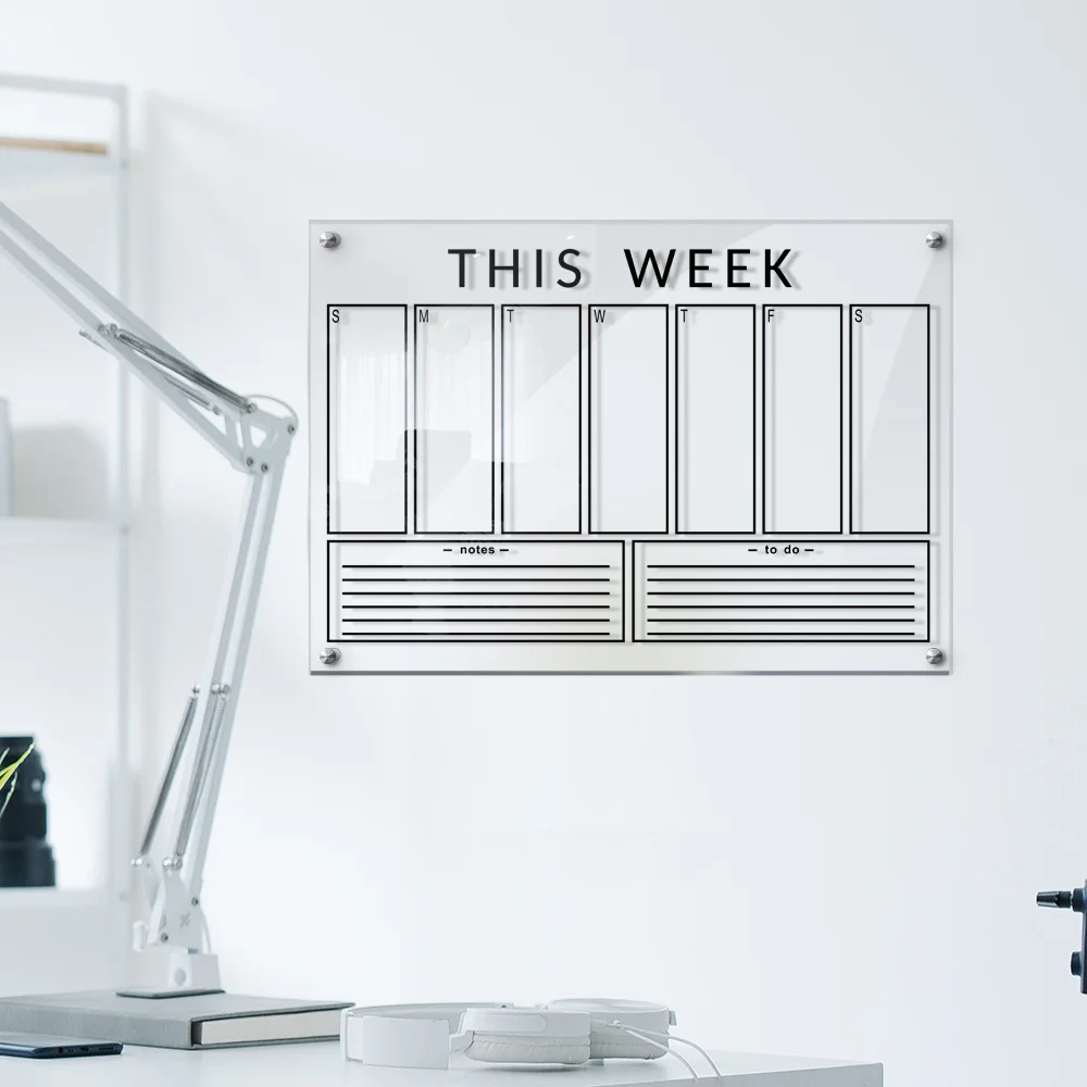 

Clear Acrylic Weekly Dry Erase Calendar for Wall, Message & Grocery Shopping List White Board for Kitchen,Day Planner for Home