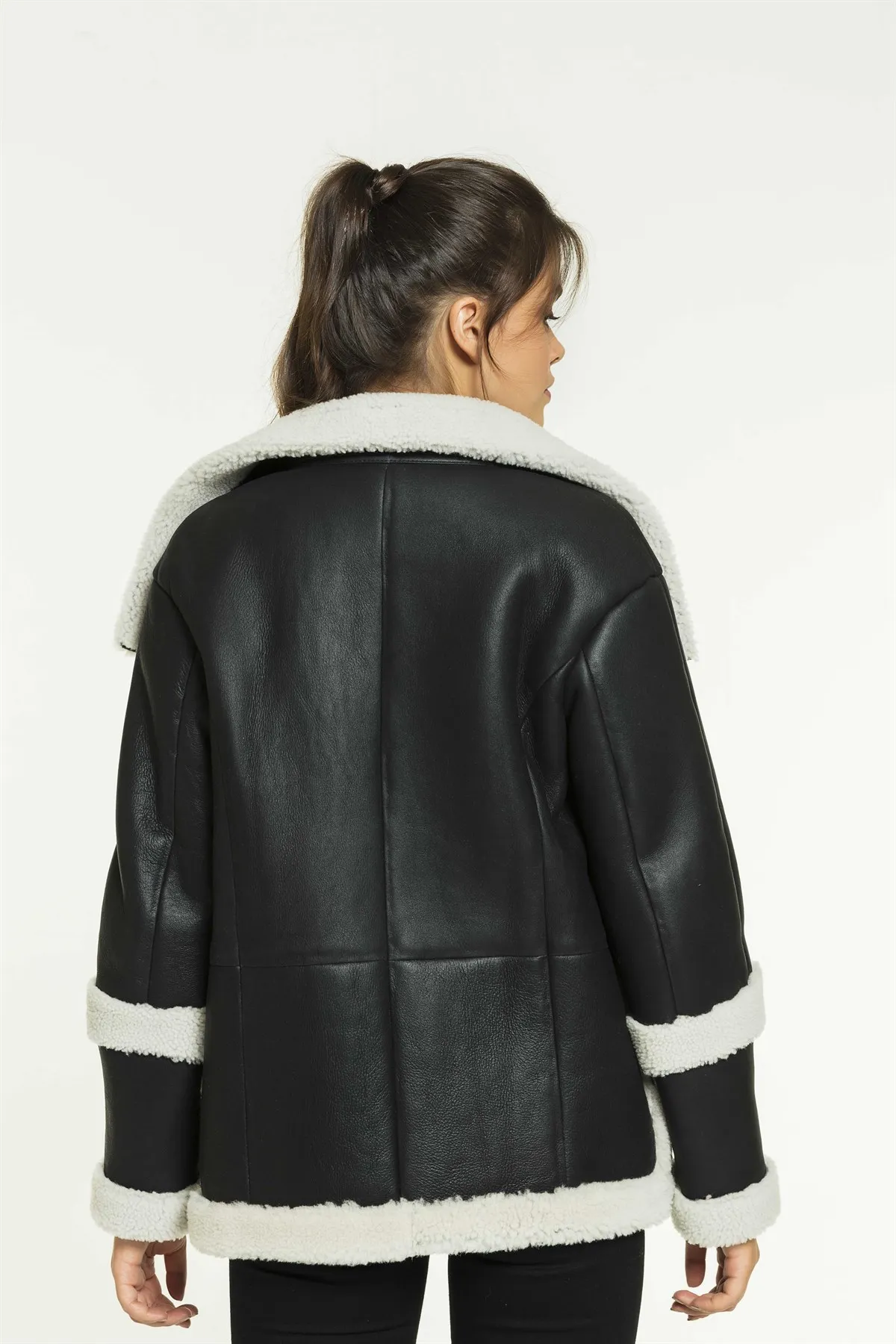 Women's Loose Dark Gray Shearling Leather Jacket Genuine Lambskin Winter Coats Keep Warm New Season Fashion Products Casual Wear