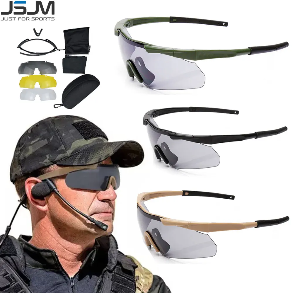 

JSJM Military Tactical Goggles CS Airsoft Windproof Shooting Glasses HD 3 Lens Motocross Motorcycle Mountaineering Safe Glasses