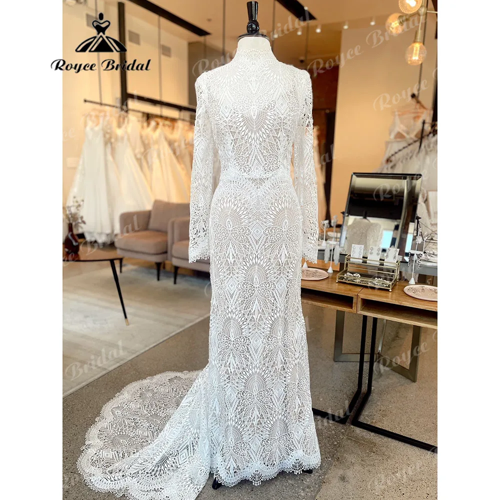 Кружевное свадебное платье-Русалка с длинным рукавом для невесты модель 2024 года