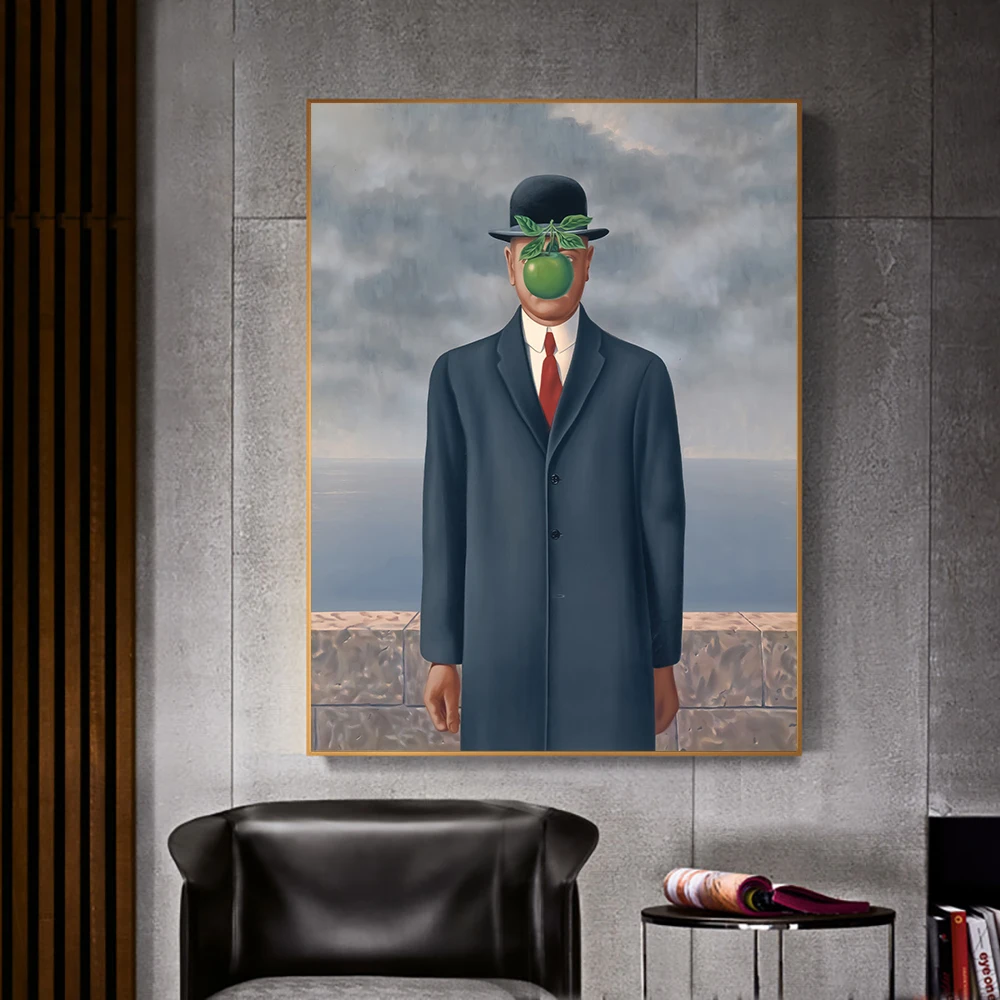 

The Son of Man Surreal Magritte Painting Wall Print Art Canvas Poster People Apple Picture for Gift Bedroom Home Decor Cuadros