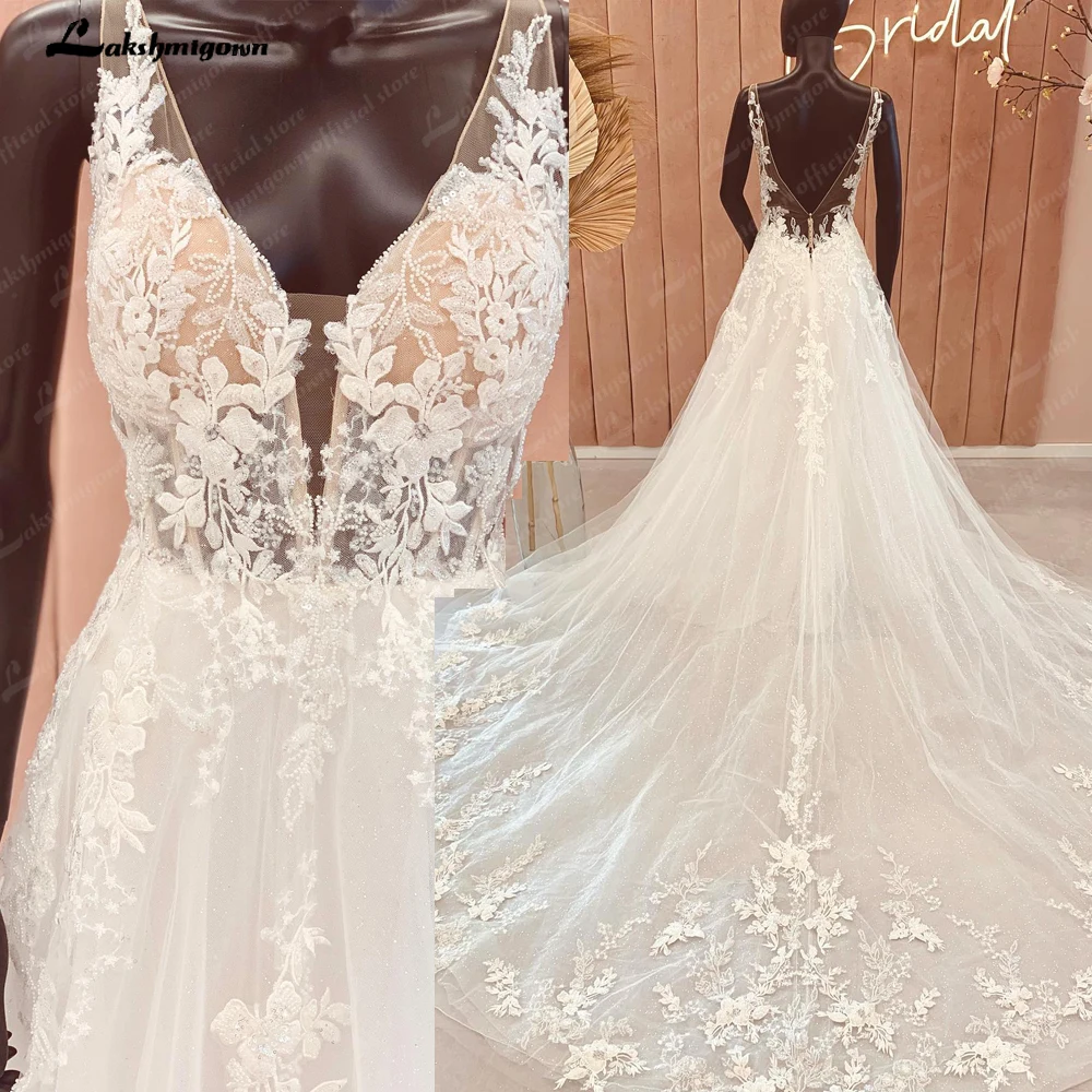 

Lakshmigown пикантное богемное шикарное свадебное платье для невесты с V-образным вырезом кружевные бусины винтажные женские пляжные свадебные ...