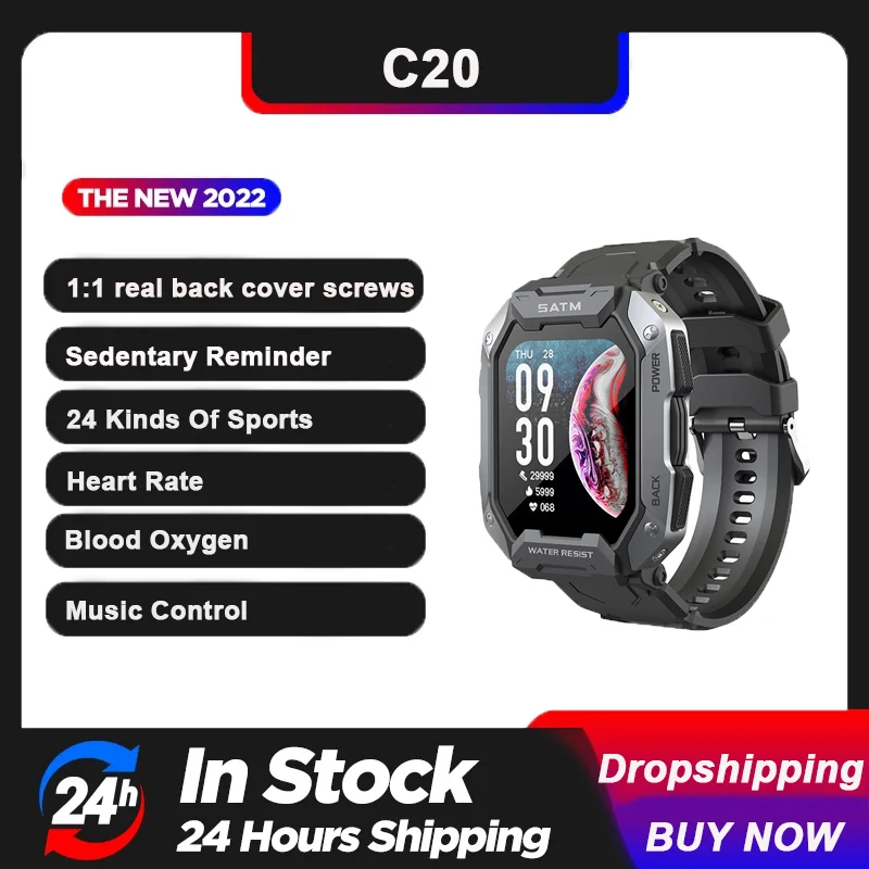 

NEW Smart Watch C20 Bluetooth Call IP68 Fitness Waterproof Outdoor Sports Watches Smartwatch 1.71 Inch 280*320 HD Watch