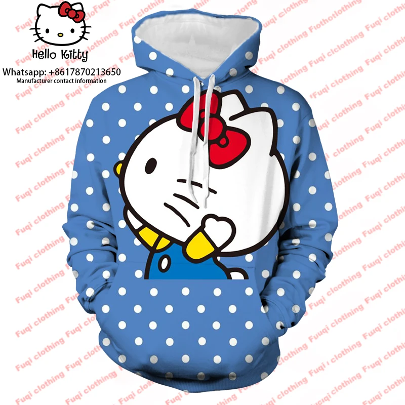 

Весенне-осенняя модная Женская толстовка с капюшоном Sanrio, с 3D рисунком Hello Kitty, Свободный Топ 2023, повседневный женский свитер с капюшоном
