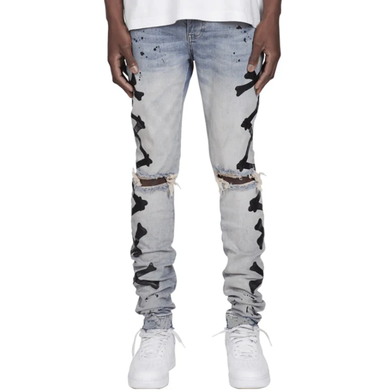Ripped Jeans Men Fashion Printed  Casual Pants Skinny Slim Fit Denim Trousers Jogger Hip Hop Streetwear Jeans for Men