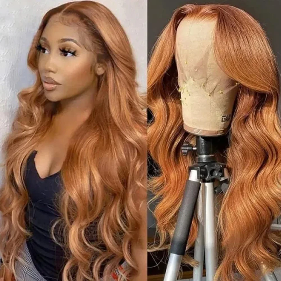 Highlight Brown Hair Strawberry Blonde Body Wave Lace Frontal Wigs Ginger Blonde 13x4 Lace Front Human Hair 200Density For Women