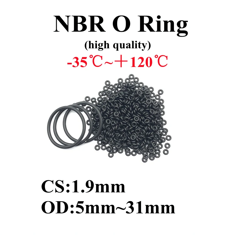 

50pcs Black O Ring Gasket CS 1.9mm OD 5mm~ 31mm NBR Automobile Nitrile Rubber Round O Type Corrosion Oil Resistant Seal Washer