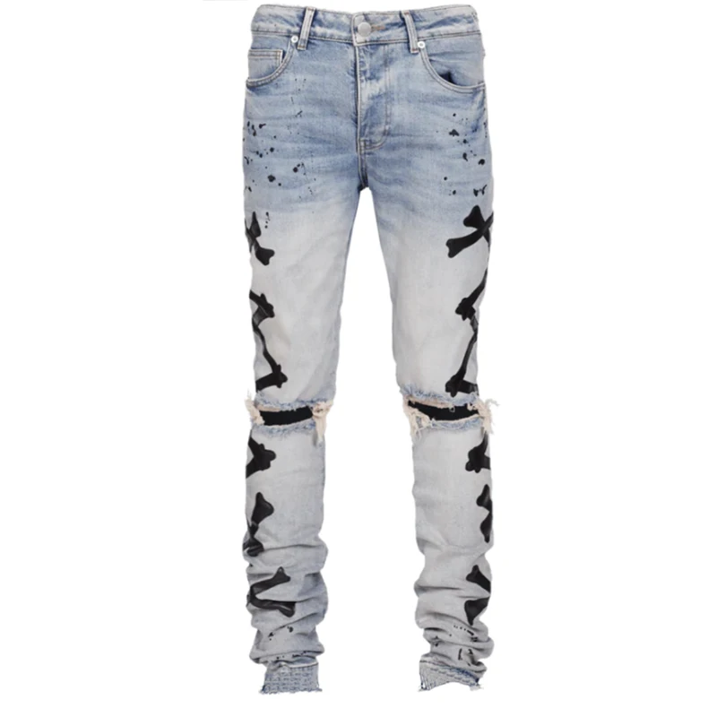Ripped Jeans Men Fashion Printed  Casual Pants Skinny Slim Fit Denim Trousers Jogger Hip Hop Streetwear Jeans for Men