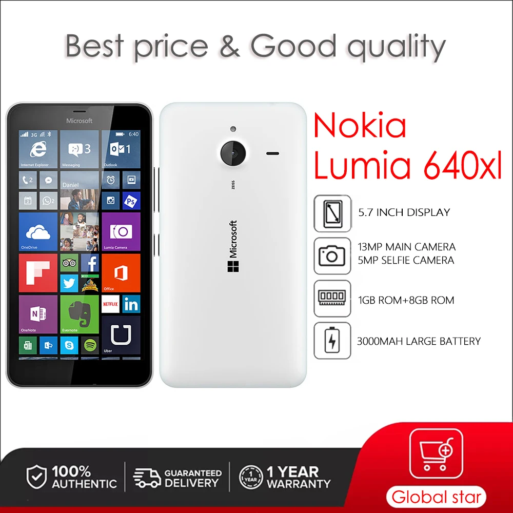 

Nokia Lumia 640 XL Original Unlocked Windows Mobile Phone 5.7 inches 3000mAh 13MP 1GB RAM 8GB ROM 3G High Quality Cellphone