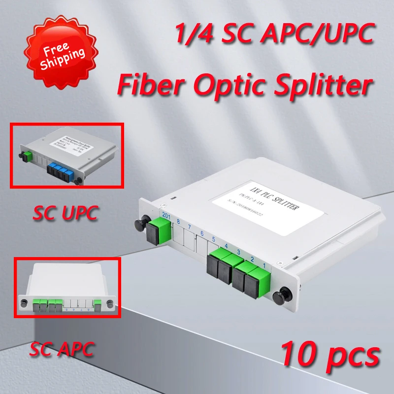 

Free Shipping Splitter 10pcs/lot SC UPC/APC 1X4 Fiber Optic FTTH Cassette Box Optical Coupler SC UPC PLC 1X4 Fiber Splitter Box