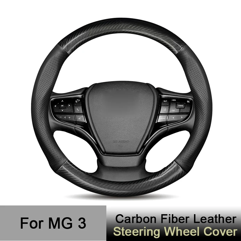 

Car Steering Wheel Cover Leather Carbon Fiber Anti-Slip Black Red D Shape for MG3 2011 2012 2013 2014 2016 2017 Auto Accessories