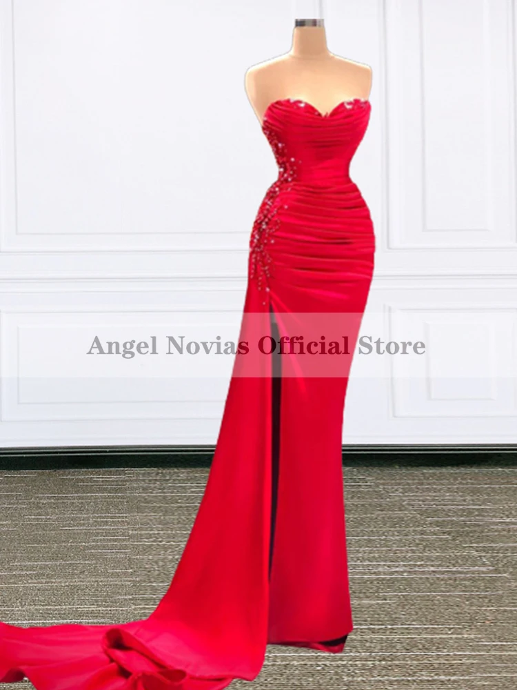 

ANGEL NOVIAS Long Mermaid Red Evening Dress 2022 with Slit Party Gown Vestidos Elegantes Para Mujer