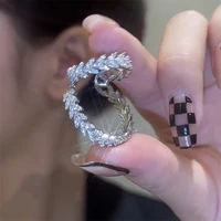 luxury crystal leaf clip earring for women wedding jewelry korea fashion ear clip ear cuff femme jewelry new trend accessories