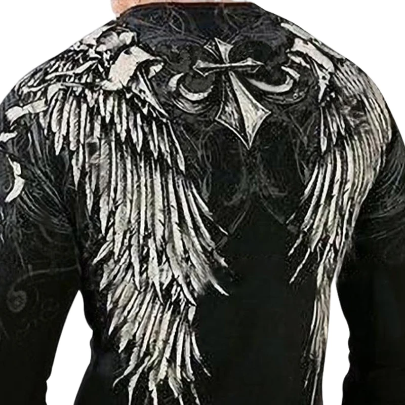 Мужская футболка с принтом крыльев в готическом стиле Винтажная панк уличная