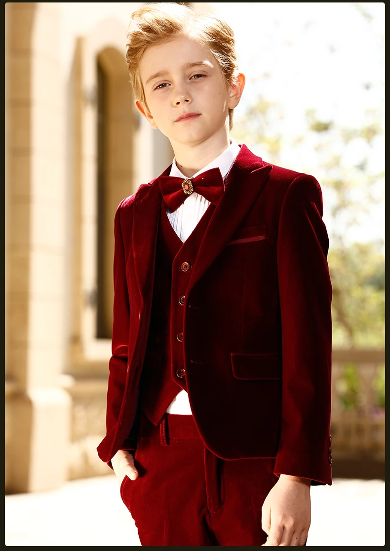 Kids Boy Formal Suits Blazers Party Birthday Clothes Set Gentleman Baby Boys Suit Tops Shirt Waistcoat Tie Pant 4PCS Set Clothes