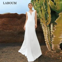 laboum mermaid wedding dresses for women 2022 bride modern o neck charmeuse bridal gowns floor length open back robe de mari%c3%a9e
