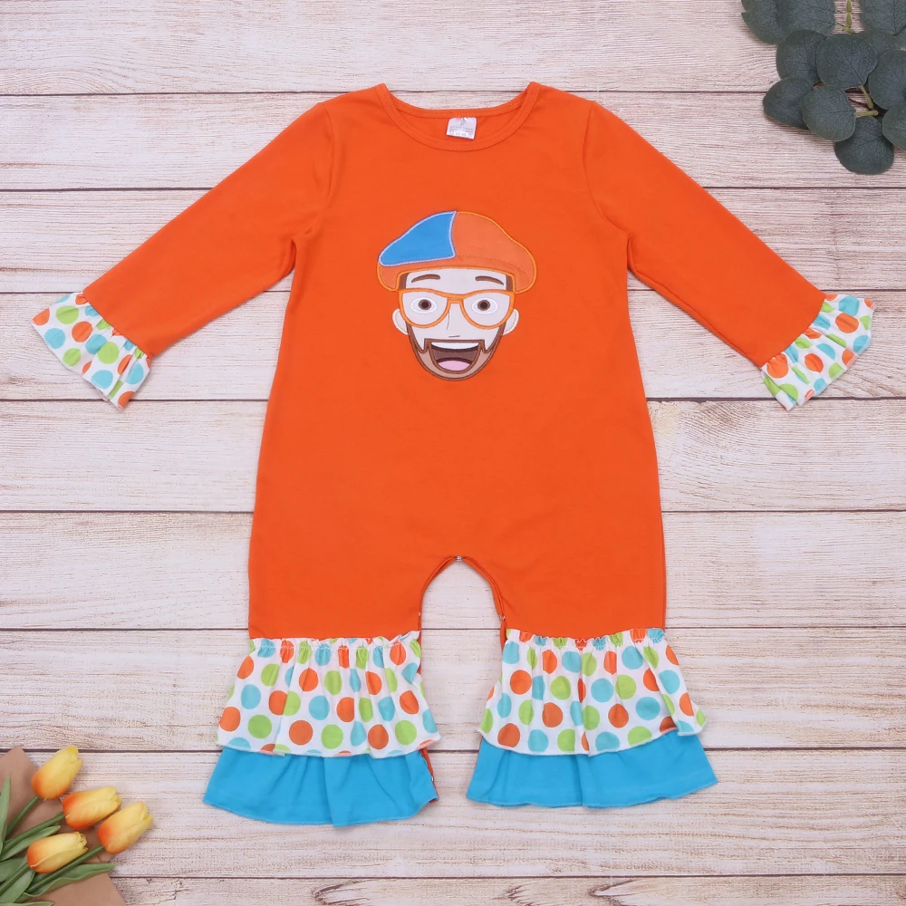 

New Design Baby Boys One-Piece Clothes Orange Cartoon Floral Romper Newborn Toddler Solid Color Jumpsuit Pants For 0-3T Kids