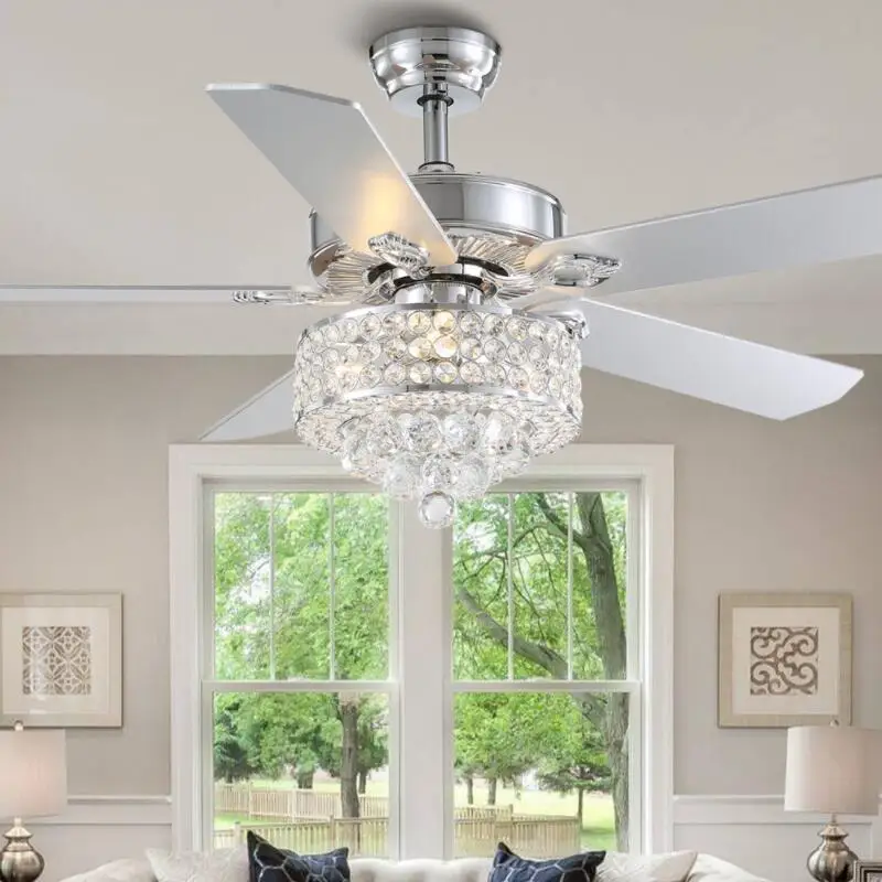 

52" Modern Crystal Ceiling Fan Matte Black Gorgeous Reversible Fan Blade with Remote for Bedroom Living Room