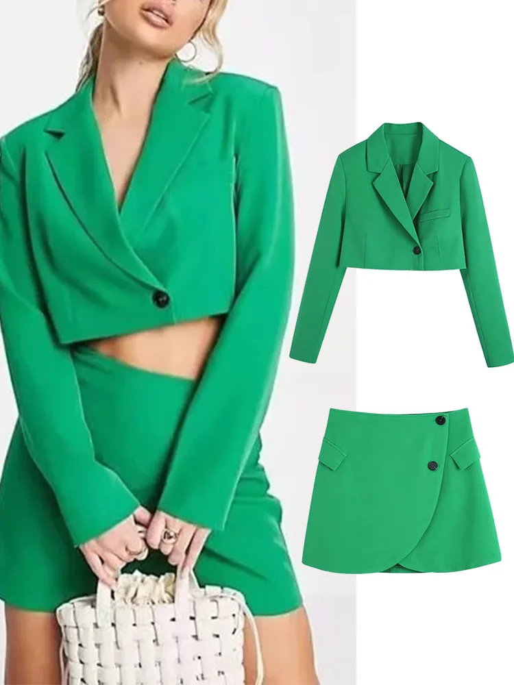

Комплект женской юбки KLKXMYT, костюм из блейзера 2022, короткая куртка с одной пуговицей и длинным рукавом, комплект из двух Модных Предметов для...