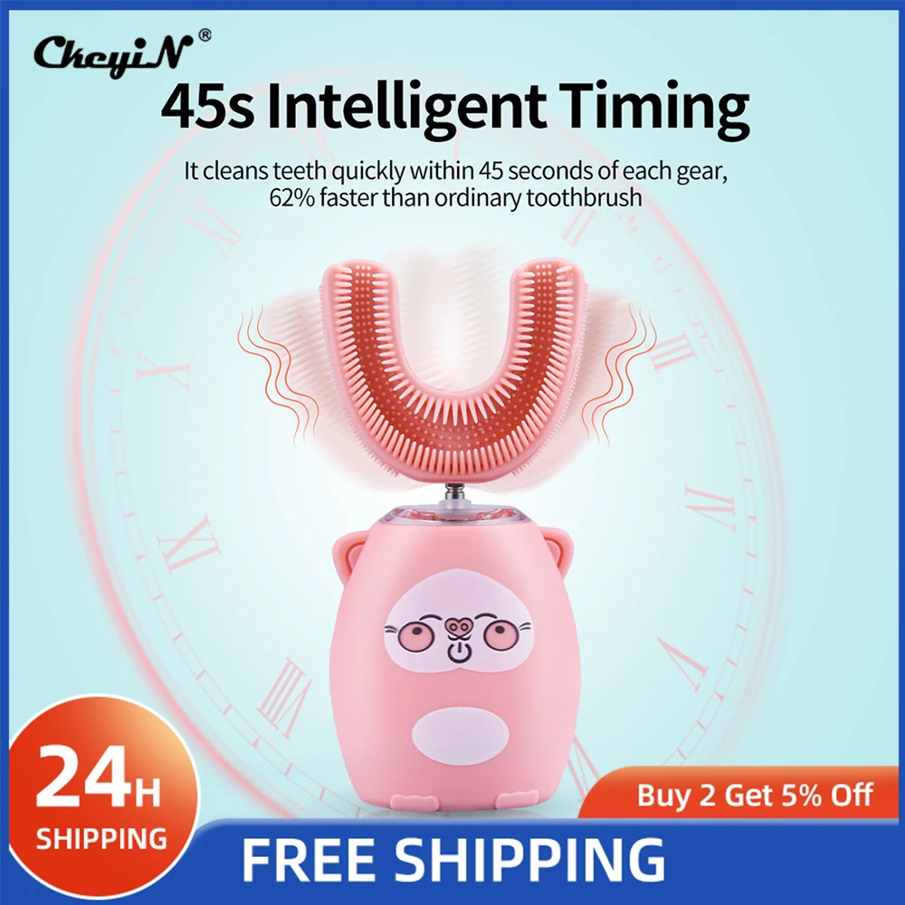 

U Shape Kid Sonic Automatic Electric Toothbrush Rechargeable Teeth brush waterproof Tooth Whitening 4 Modes Smart Tooth Brush