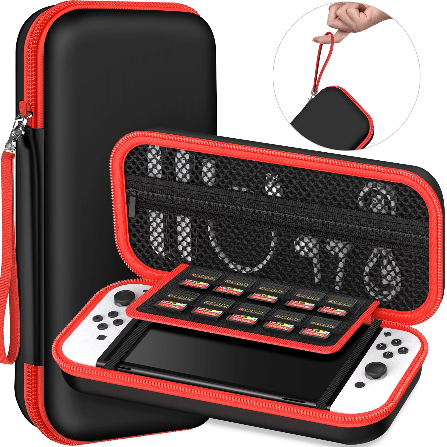 

Switch Accessories Storage Bag compatible Nintendo Switch Oled Case and Switch Carrying Case Black and Red