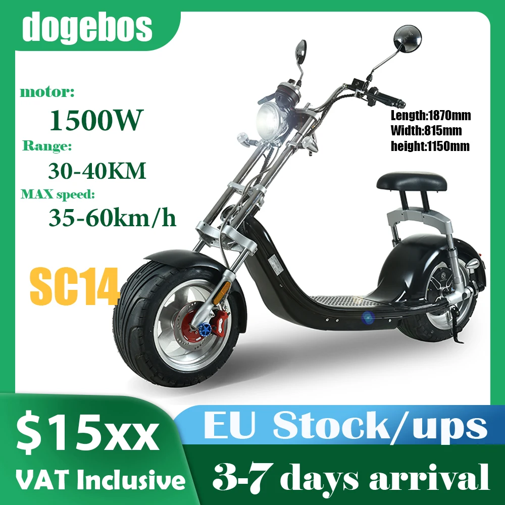 

[Ship from NL]Electric Scooter 60V Battery 2000W Motor with LED Light 12 Inch 45KM/H Dogebos SC14 Citycoco E Motorcycle Patinete