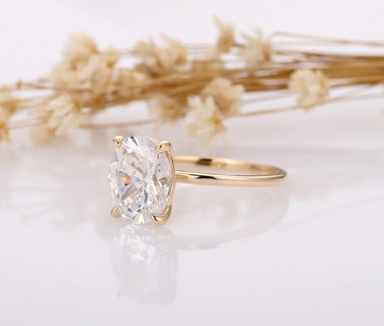 QXJEWEL Colorless 8x10mm 3CT 14K Gold Oval Solitaire Moissanite vvs1 Diamond Wedding Anniversary Ring for Gift Women