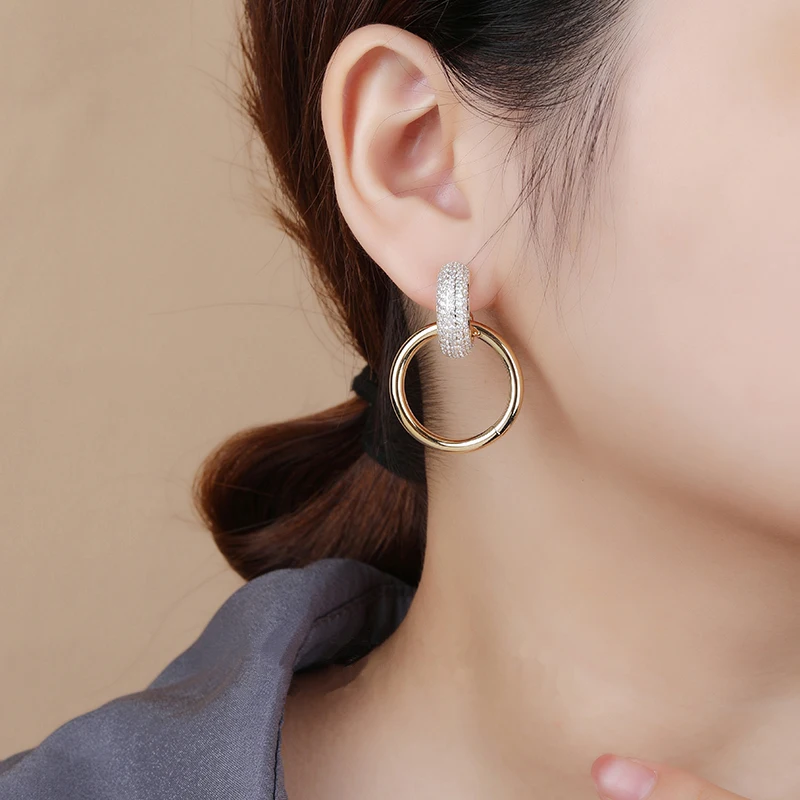 

Retro Metallic Multiple Pendant Vintage Earrings for Women Zircon Circle Round Fashion Wedding Party Unusual Jewelry