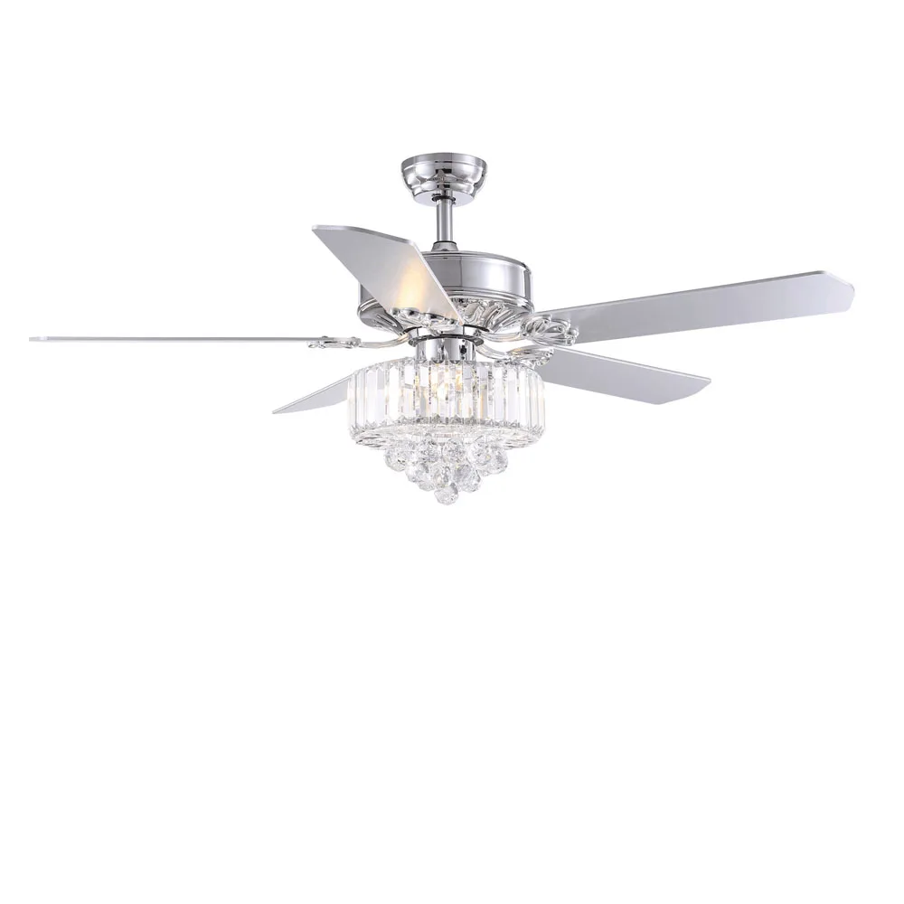 52&quot Silver Black Crystal Ceiling Fans With Light Blades Reverse DC 110V 220V Wood Lamp Remote Control Hanging |