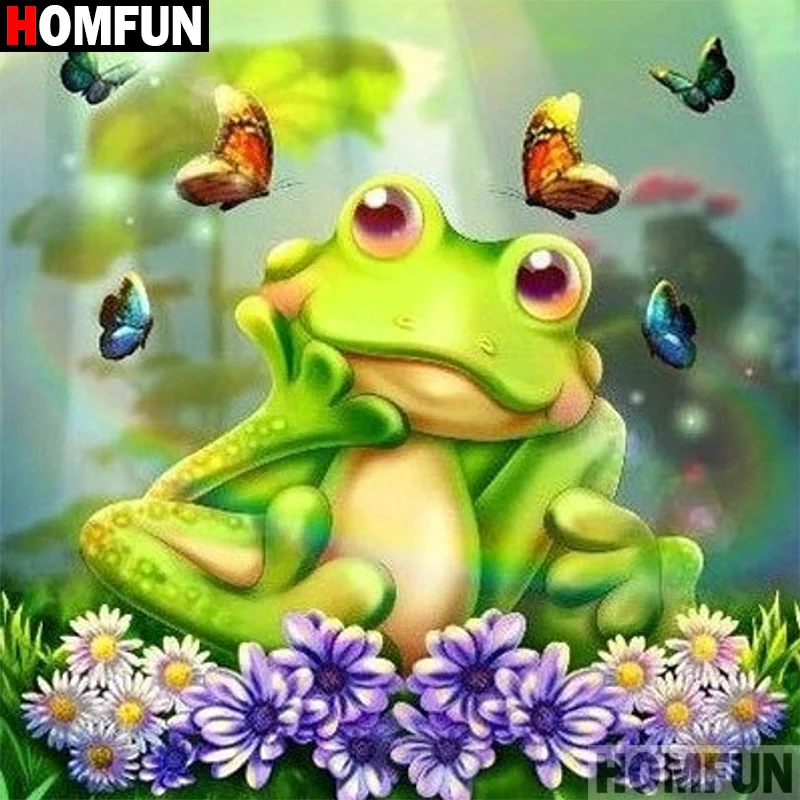 

Алмазная живопись HOMFUN, вышивка крестиком «животное, лягушка, бабочка», 5D алмазная вышивка «сделай сам», полная выкладка/круглая картина