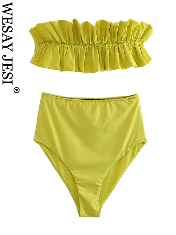 

WESAY JESI TRAF Woman's Fashion Two Piece Beach Bikini Sexy Suit pleating Tops＋Bikini Shorts Women's 2023 Summer Mini Swim Suit