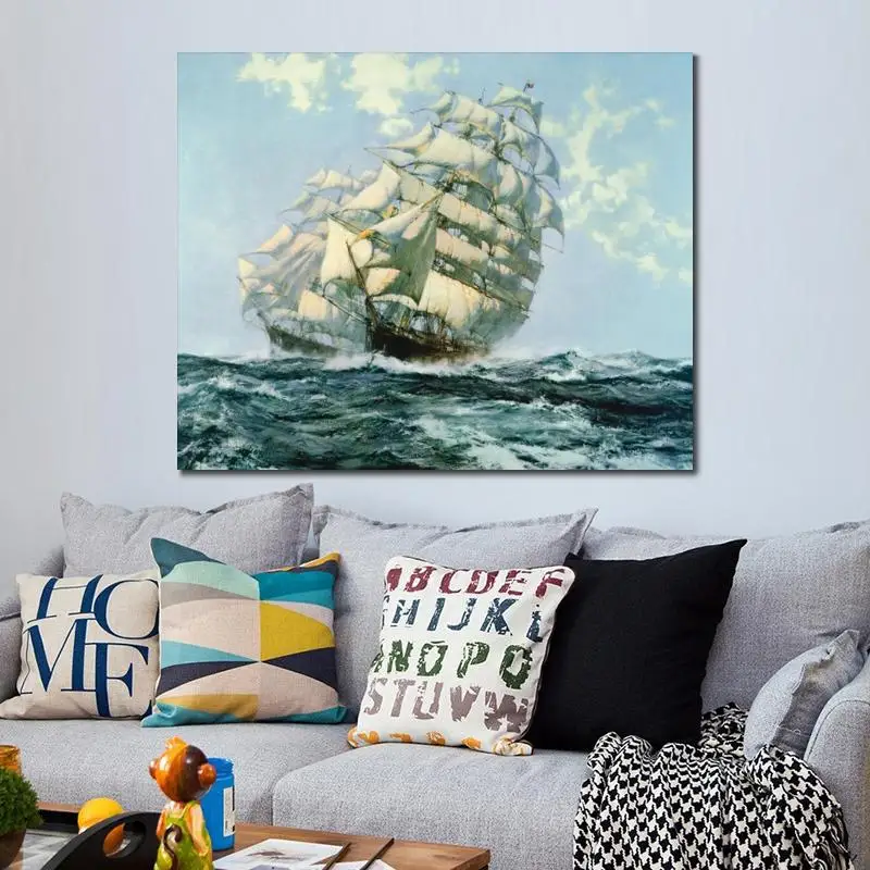 Картина маслом на паруснике морской пейзаж ручная роспись искусство стену