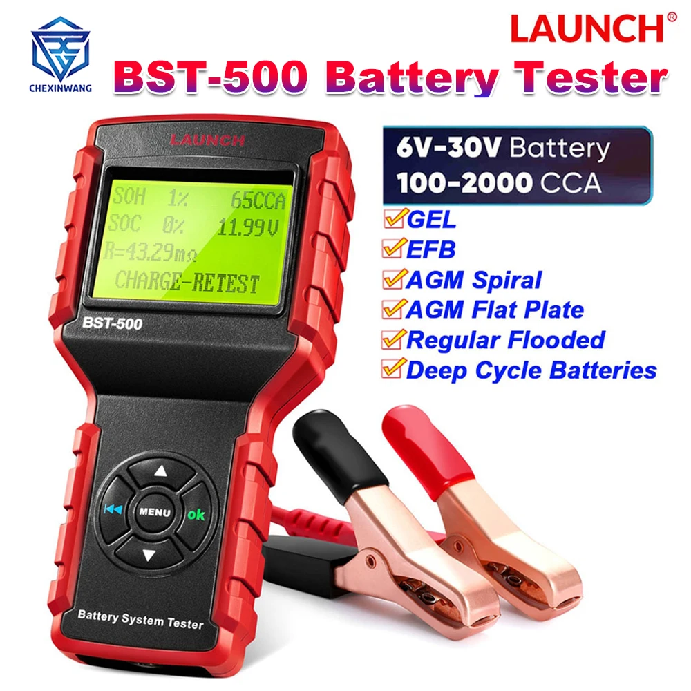 Тестер запуска аккумулятора BST500 6 в/12 В/24 В тестер системы и зарядки 100-2000CCA