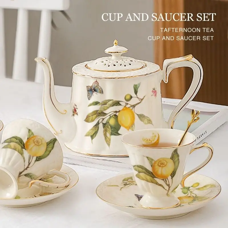 

Lemon Cup Teapot Espresso Cups Europe Tea Cup And Saucers Set Ceramic Mug Coffee Cup Set With Dessert Plate Spoon Drinkware