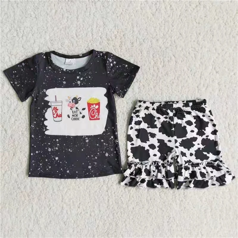

fashion summer new design cotton kids short sleeve top and cow shorts toddler clothes set children wear suit clothing