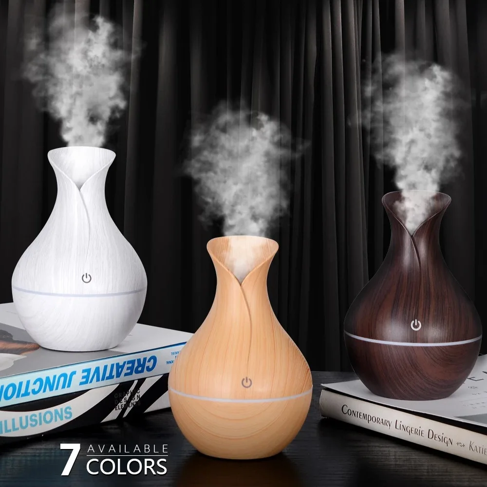 

130ML Wood Grain Humidifier LED Colorful Aroma Diffuser Electric USB Moisturizer For Car Office Purifier Air Purifier