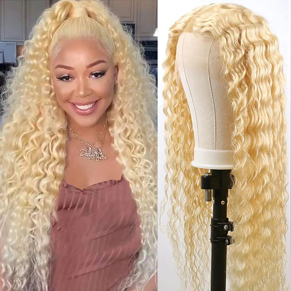 613 Blonde 13x6 Lace Front Wig Deep Wave Human Hair Wig Brazilian Curly Wig With Baby Hair Pre Plucked Lace For Christmas
