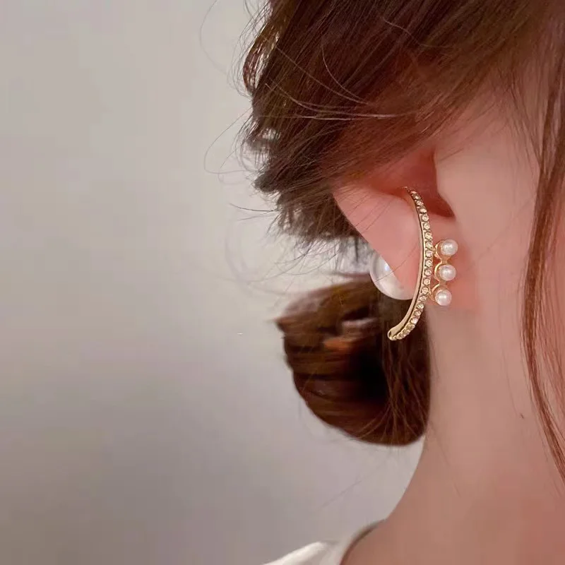 

Arc-shaped Zircon Pearls Stud Earrings for Women Girls New Creative 2023 Korean Two Wearing Ear Jewelry Accessories Gifts