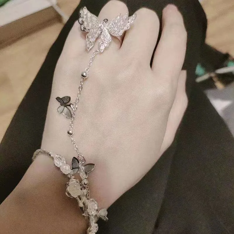 Модный браслет-цепочка серебряного цвета с бабочкой для женщин и девушек
