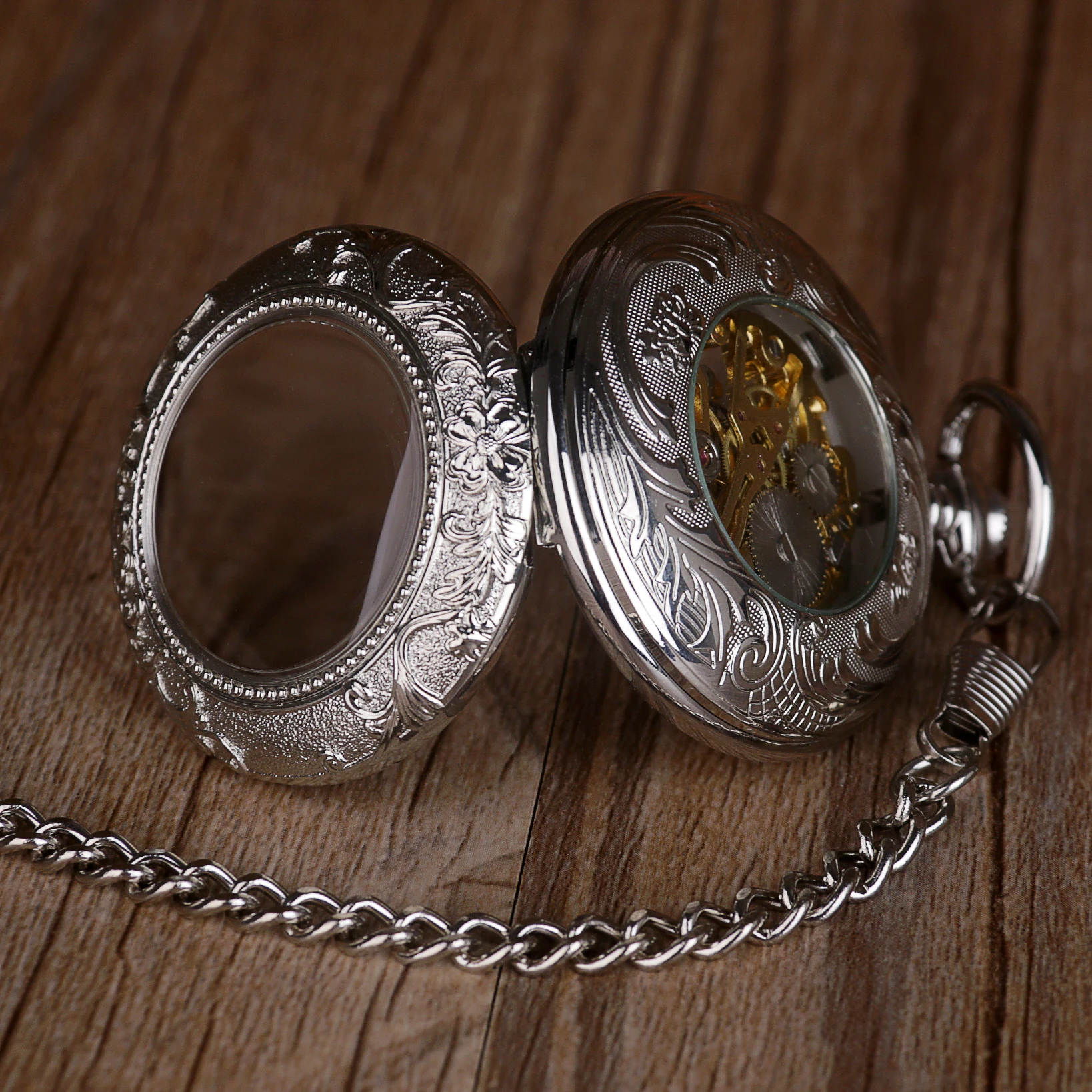 Silver Neutral Charm Vintage Mechanical Pocket Watch For Men Ladies Roma Amber Dial endant Watch Chain Gift reloj de bolsillo
