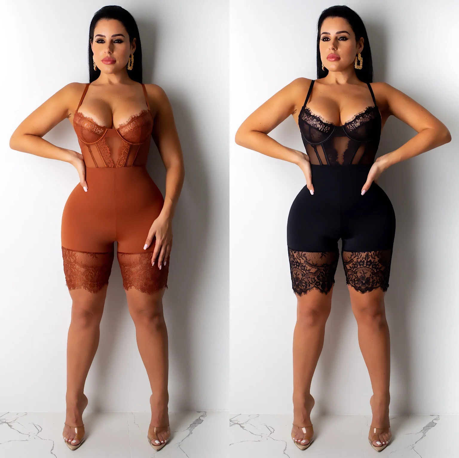 6 Colors 2022 Summer Fashion New Sling Lace Casual Hot Sexy Solid Color Slim Fit Wholesale In Stock Jumpsuit