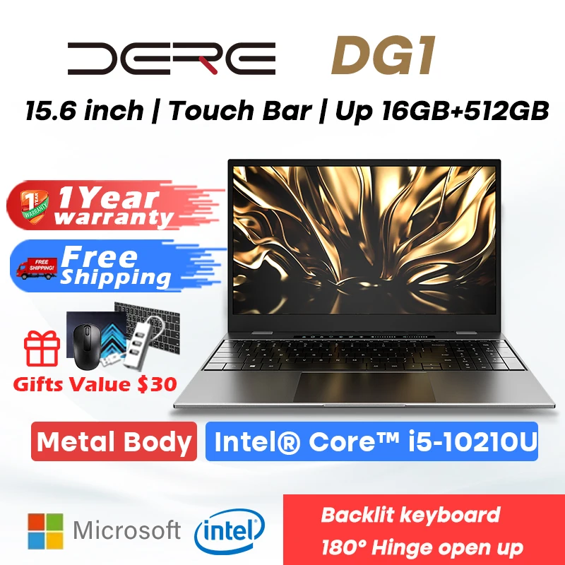 

DERE TBook DG1 Laptop 15.6 Inch FHD Screen Intel Core i5-10210U Intel® Iris® Xe MAX Graphics Touch Bar Design 16GB+512GB SSD