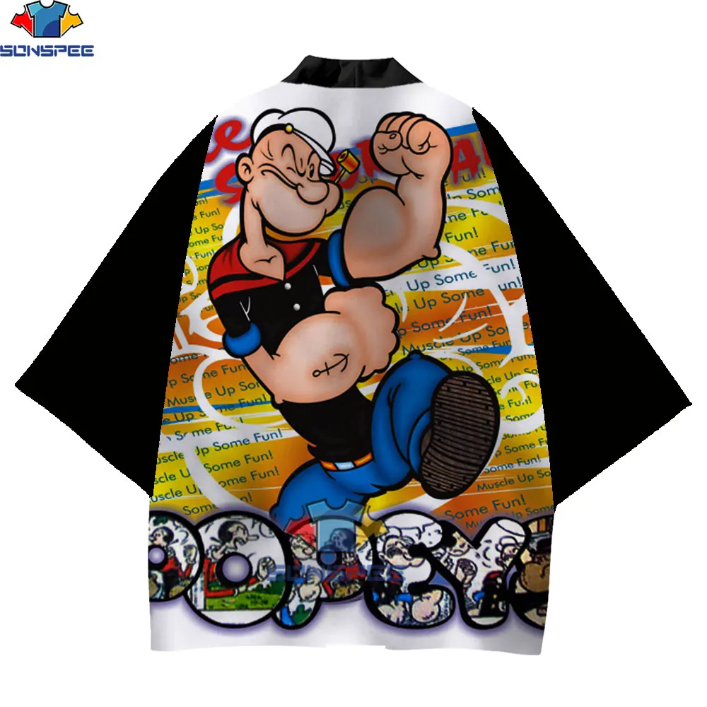 

SONSPEE Азия кимоно мужская одежда Тихоокеанские острова спандекс мультфильм Popeye аниме кардиган из полиэстера традиционная одежда смешной му...