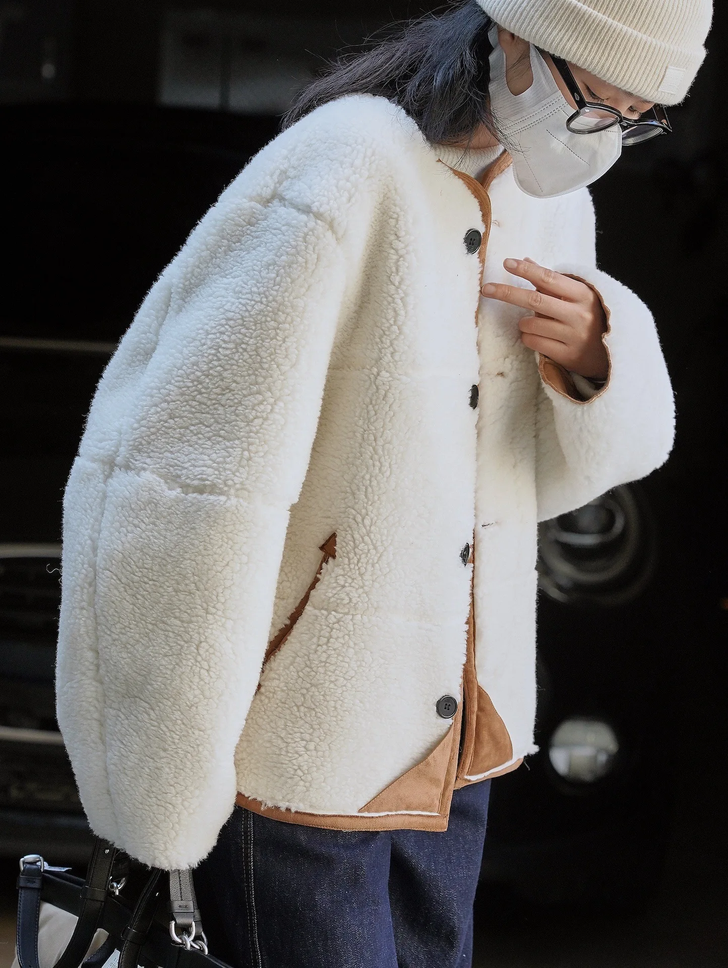 woman warm winter double side coat