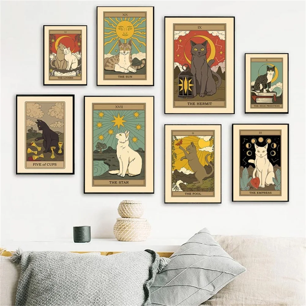 

Nordic Abstract The Lovers Tarot Wall Art Pictures Canvas Painting Sun Star Empress Cat Posters Prints Living Room Home Decorate