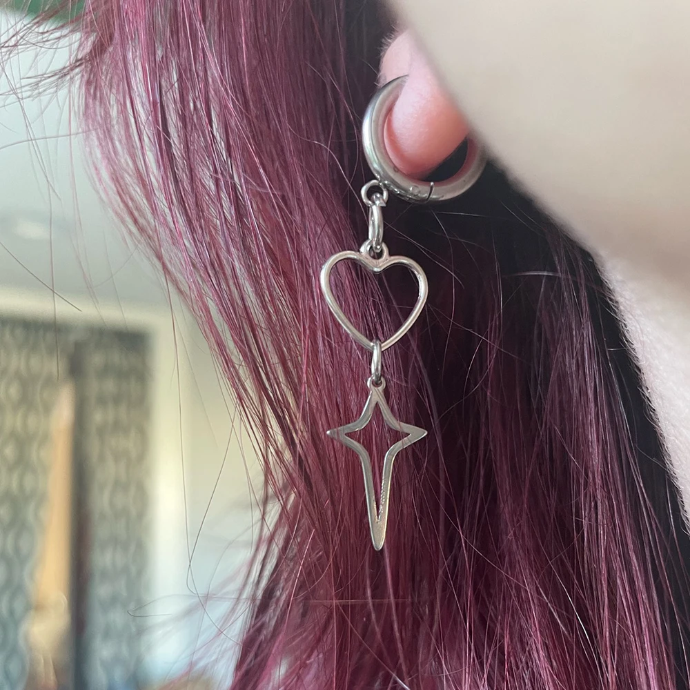 Хип-хоп Полые Любовь Сердце Четырехконечная Звезда Huggies Серьги-кольца Стимпанк