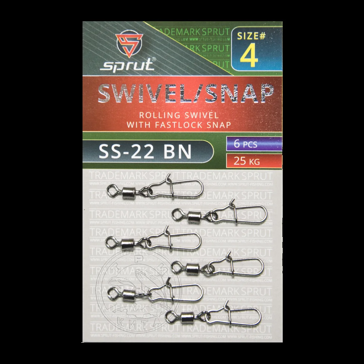 Карабин с вертлюгом SPRUT SS-22 BN №4/25kg Rolling swivel with fastlosk snap (уп.6шт)