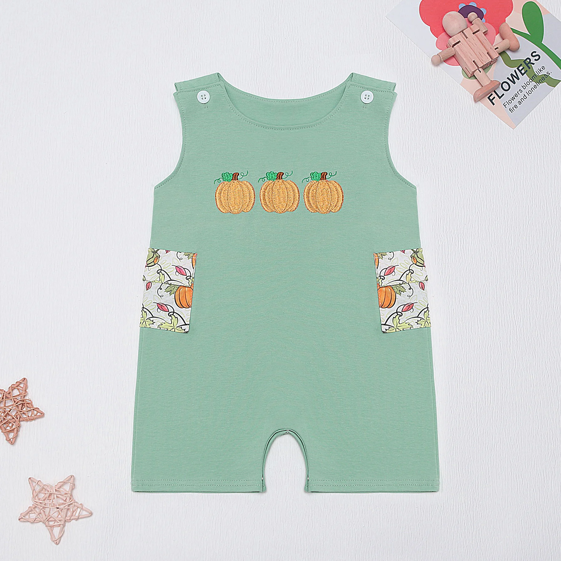 

Halloween Pocket Jumpsuit Baby Boys Clothes Pumpkin Embroidery Bubble Green Infant Romper 0-3T Sleeve Short Bodysuit Babi Outfit