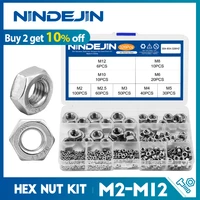 nindejin 326pcs hex hexagon nuts assortment kit m2 m2 5 m3 m4 m5 m6 m8 m10 m12 stainless steel metric hex nuts set din934